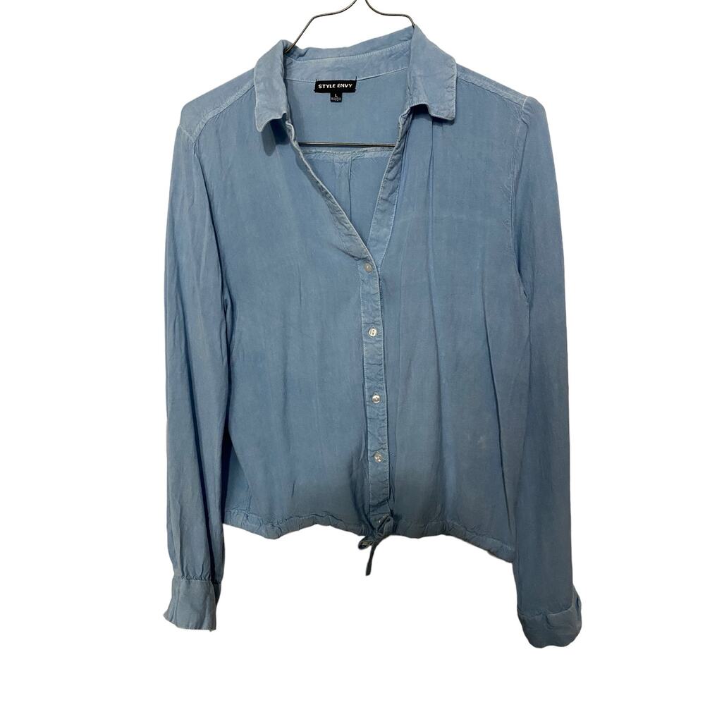 Style Envy Button Up Shirt Large Blue Lightweight Front Tie